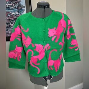 NWOT Michael Simon M Green Cat Sweater Cardigan No Dog valentines st Patrick’s